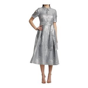 Teri Jon Platinum Embroidered Cocktail Dress Size 14